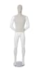 : Linen mixed fabric male mannequin in matte white finish with linen-textured head and torso, hands-behind-back standing pose, and removable head – Zing Display - Image 1 of 0