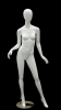 Glossy white female egghead mannequin in an open-arm pose standing on a polished chrome base with dual support rods. - Image 1 of 0