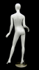 Glossy white female egghead mannequin in an open-arm pose standing on a polished chrome base with dual support rods. - Image 2 of 0
