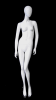 Elegant female abstract head mannequin in gloss white fiberglass with a left leg bent pose and a round metal base. - Image 1 of 0
