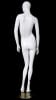 Elegant female abstract head mannequin in gloss white fiberglass with a left leg bent pose and a round metal base. - Image 3 of 0