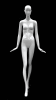 Abstract female mannequin in glossy white fiberglass with flared hands and a round glass base. - Image 1 of 0