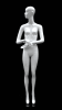 Abstract female mannequin in glossy white fiberglass with arms crossed in front and a round glass base. - Image 1 of 0