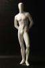 Matte white egghead male mannequin with arms behind back for retail clothing display and fashion merchandising - Image 1 of 0