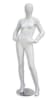 Glossy white full body female fiberglass mannequin with hands on hips egghead design and metal base for retail display - Image 2 of 0