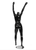 Glossy black headless female mannequin with raised arms up pose and sturdy base for retail apparel displays. - Image 3 of 0