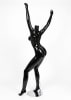 Glossy black headless female mannequin with raised arms up pose and sturdy base for retail apparel displays. - Image 4 of 0