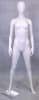 Modern matte white fiberglass female mannequin with an egg head design on a stable base with two supporting rods for retail display. - Image 1 of 0