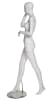 Matte white fiberglass female mannequin in a walking pose holding a cell phone on a stable metal base for lifestyle retail displays. - Image 2 of 0
