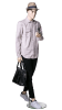 Realistic male mannequin made of flesh-tone fiberglass holding a cell phone prop on a stable glass base for retail lifestyle displays. - Image 5 of 0