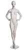 Female abstract mannequin in silky matte cream fiberglass with red lips and a round glass base in a hands-on-hips pose. - Image 1 of 0