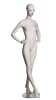 Female abstract mannequin in silky matte cream fiberglass with red lips and a round glass base in a hands-on-hips pose. - Image 2 of 0
