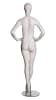 Female abstract mannequin in silky matte cream fiberglass with red lips and a round glass base in a hands-on-hips pose. - Image 3 of 0