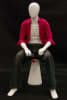 Egghead male mannequin seated with arms on knee for modern retail clothing and fashion display - Image 1 of 0