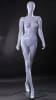 Glossy white female egghead mannequin in a sassy walking pose with a square metal base for retail fashion display. - Image 1 of 0