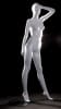 Glossy white female egghead mannequin with hand behind head pose, made of fiberglass with a square metal base. - Image 1 of 0
