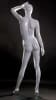 Glossy white female egghead mannequin with hand behind head pose, made of fiberglass with a square metal base. - Image 2 of 0