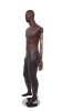 Brown mixed fabric male mannequin with distressed leatherette accents, fiberglass body, removable head, and bendable brown wooden arms - Image 2 of 0