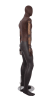 Brown mixed fabric male mannequin with distressed leatherette accents, fiberglass body, removable head, and bendable brown wooden arms - Image 4 of 0