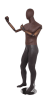 Brown mixed fabric male mannequin with distressed leatherette accents, fiberglass body, removable head, and bendable brown wooden arms - Image 5 of 0