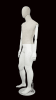 Matte white mixed fabric male mannequin with linen head and torso, fiberglass body, removable head, and bendable white wooden arms - Image 2 of 0