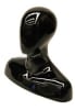 Male abstract egghead mannequin head made of fiberglass with a high gloss black finish and shoulder base for retail display. - Image 1 of 0