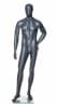 Grey fiberglass male mannequin with hand on hip standing on a square glass base with dual foot and calf supports. - Image 1 of 0