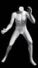 Matte white fiberglass young boy basketball mannequin in a blocking pose with a metal base and calf support for sports apparel displays. - Image 1 of 0
