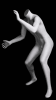 Matte white fiberglass young boy basketball mannequin in a blocking pose with a metal base and calf support for sports apparel displays. - Image 2 of 0