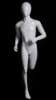Glossy white fiberglass child egghead mannequin in a running pose with a glass base for retail display. - Image 1 of 0