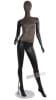 Distressed leather-like mixed fabric female mannequin in matte black with right hand on hip and left leg out pose - Image 1 of 0