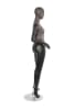 Distressed leather-like mixed fabric female mannequin in matte black with right hand on hip and left leg out pose - Image 4 of 0