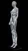 Durable glossy white plastic female egghead mannequin standing on a clear glass base with a metal calf support rod. - Image 3 of 0