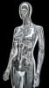 Durable glossy white plastic female egghead mannequin standing on a clear glass base with a metal calf support rod. - Image 4 of 0