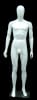 Durable white plastic male egghead mannequin in a standing pose with a glass base and metal calf support for retail showroom display. - Image 1 of 0