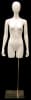 Glossy white fiberglass female 3/4 torso mannequin with egghead and straight arms on a brushed metal base. - Image 1 of 0