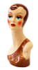 Vintage style hand-painted fiberglass female display head with colorful artistic makeup and integrated base for retail accessory merchandising. - Image 1 of 0