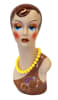 Vintage style hand-painted fiberglass female display head with colorful artistic makeup and integrated base for retail accessory merchandising. - Image 2 of 0