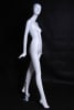 Elegant standing female abstract mannequin in a glossy white fiberglass finish with a silver metal base. - Image 3 of 0