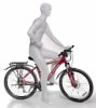 Glossy white male cyclist mannequin with molded hair standing in a resting pose on a square metal base. - Image 2 of 0