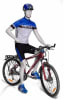 Glossy white male cyclist mannequin with molded hair standing in a resting pose on a square metal base. - Image 4 of 0