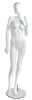 Trendy abstract head matte white fiberglass female mannequin Pose 2 with glass base for retail clothing displays - Image 1 of 0