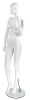 Trendy abstract head matte white fiberglass female mannequin Pose 2 with glass base for retail clothing displays - Image 2 of 0