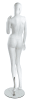 Trendy abstract head matte white fiberglass female mannequin Pose 2 with glass base for retail clothing displays - Image 3 of 0