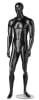 Glossy black fiberglass athletic male mannequin with glass base and ankle rod support - Image 1 of 0