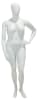 Matte white plus-size female mannequin with egghead design, left hand on hip pose, and display base for retail apparel. - Image 1 of 0