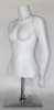 Matte white female torso mannequin with arms, fiberglass construction, adjustable metal pole, and tempered glass base for retail displays. - Image 2 of 0