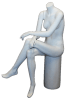 Matte white female headless fiberglass mannequin sitting in a cross-leg pose with hands on lap for boutique and retail clothing displays. - Image 6 of 0