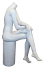 Matte white female headless fiberglass mannequin sitting in a cross-leg pose with hands on lap for boutique and retail clothing displays. - Image 7 of 0