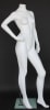 Matte white female headless mannequin with right hand on hip pose, fiberglass construction, and tempered glass base for retail displays. - Image 3 of 0